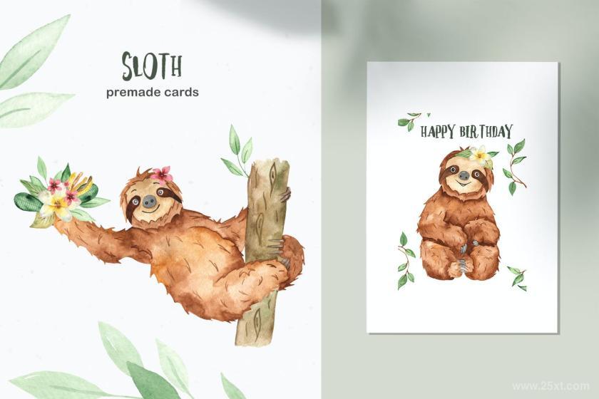 25xt-160407 Watercolorcuteslothandtropicalplantsz9.jpg