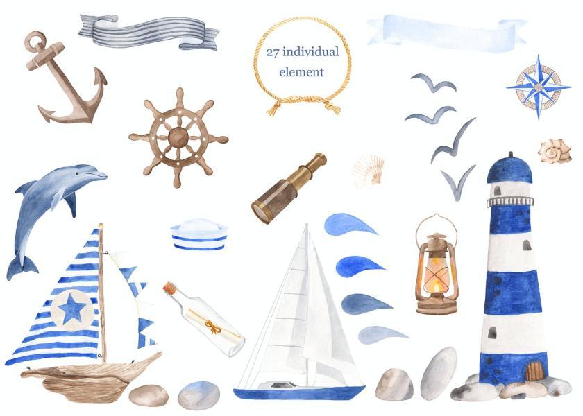 25xt-160411 WatercolorNauticalClipartandseamlesspatternsz3.jpg