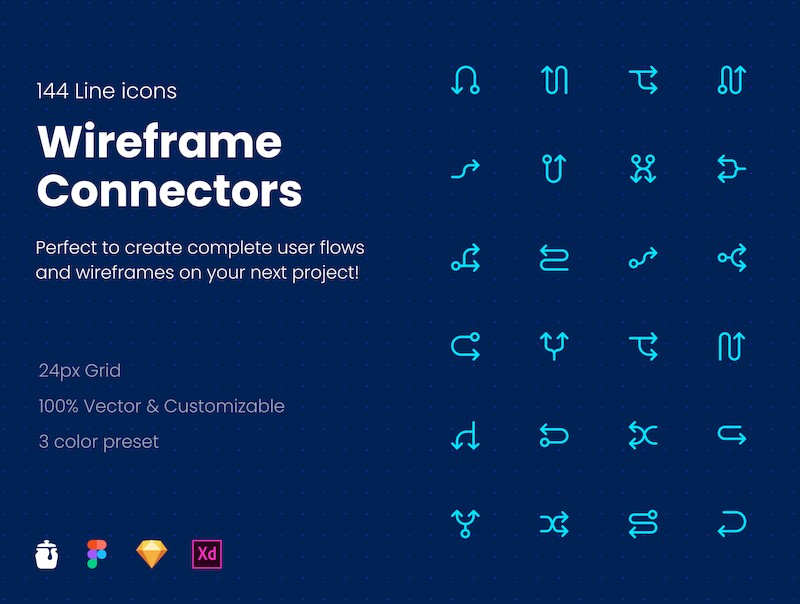 Wireframe Connectors Icon Pack - 144 Line icons-1.jpg