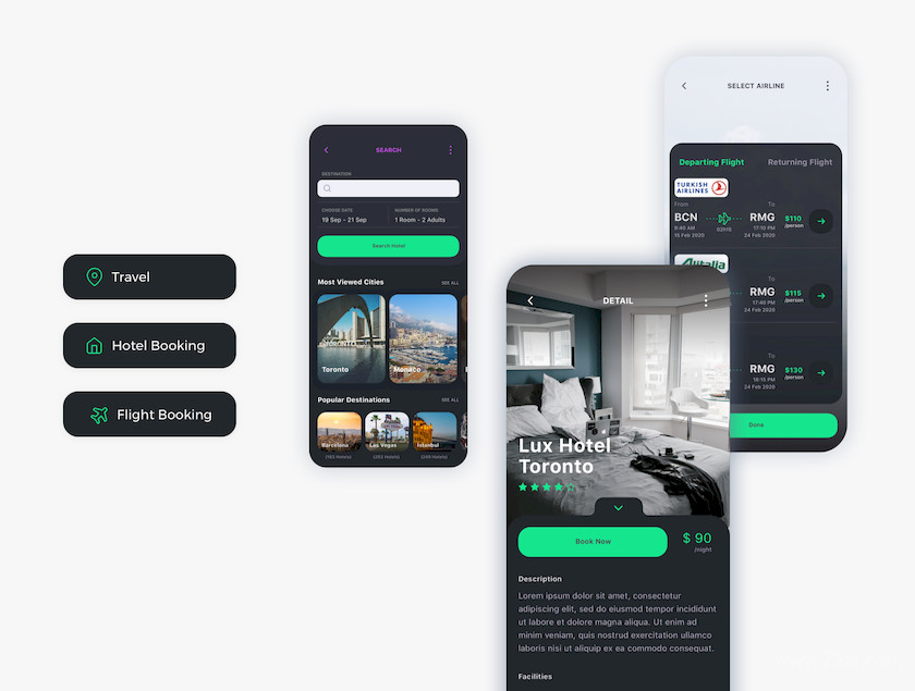 Vesta Dark Travel Booking App UI Kit 2.jpg