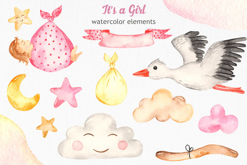 It’s a girl watercolor clipart, cards, patterns 1.jpg