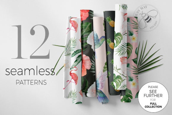25xt-127377 Tropical Watercolor Flower Bird Pattern4.jpg