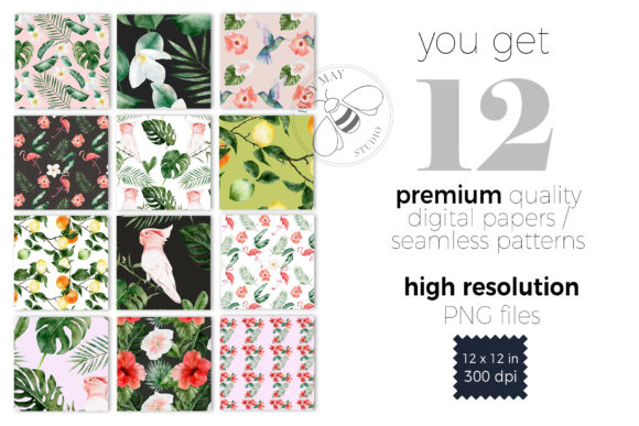 25xt-127377 Tropical Watercolor Flower Bird Pattern6.jpg