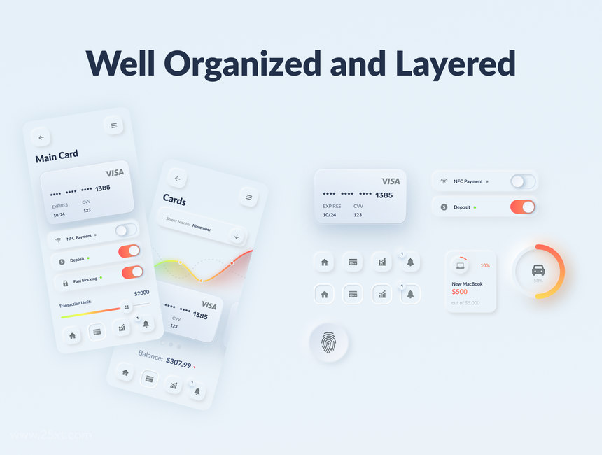 25xt-485040 Skeuomorph Wallet Banking App UI Kit 3.jpg